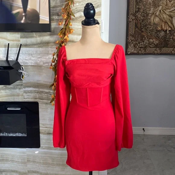 strapless open back dress Rhapsody Long Sleeve Knit Mini Dress Red